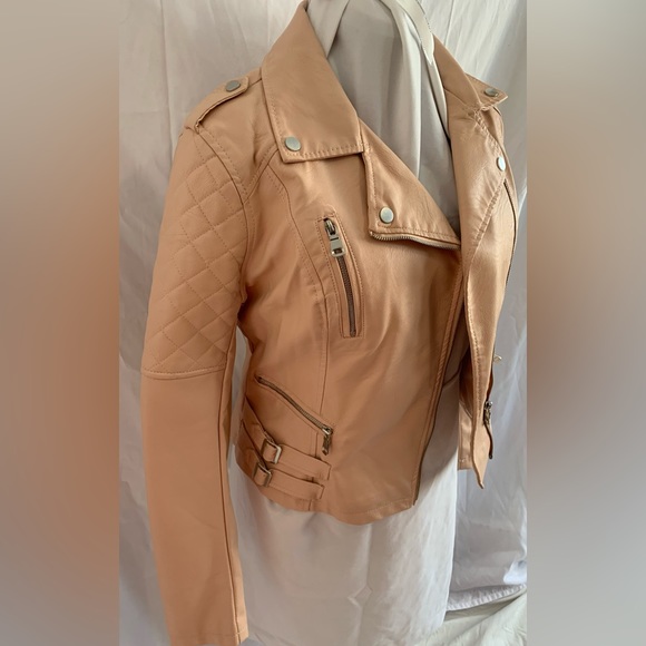 Faux Leather pink biker style jacket - Picture 3 of 6